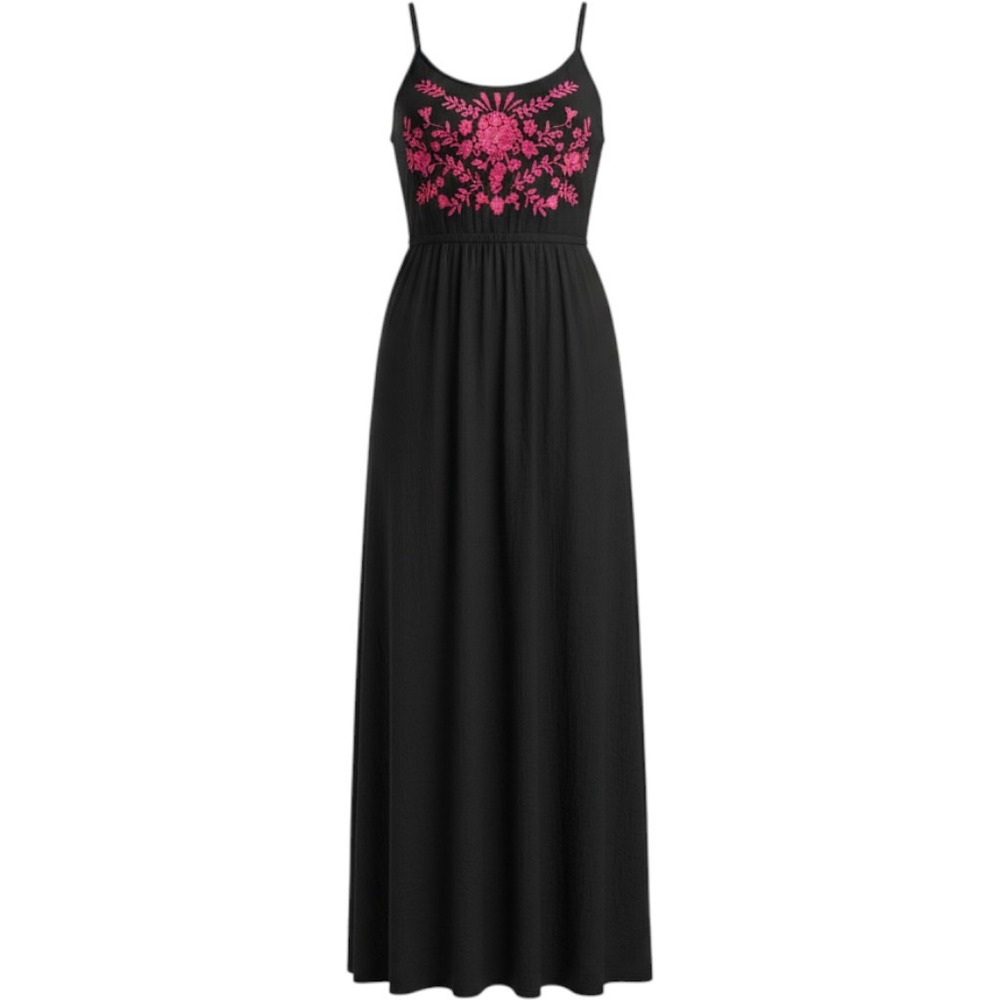 Love On A Hanger Black Pink Floral Embroidered Maxi Dress Medium Z8575MEYM